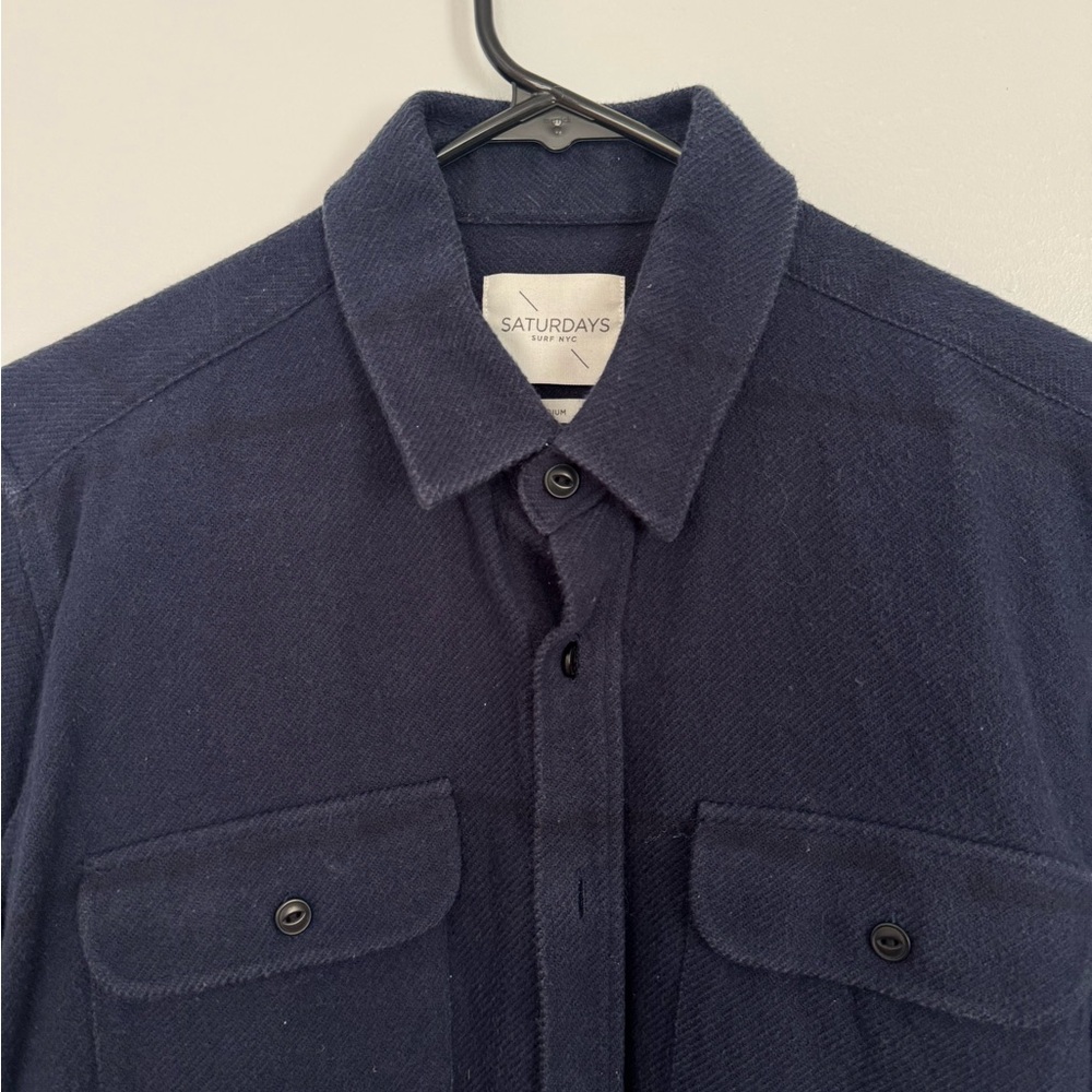 Saturdays New York City Navy Button-Front Shirt Jacket flannel